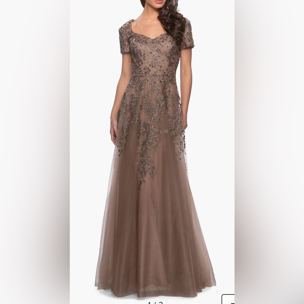 NWT La Femme Tulle A-line Evening Gown - cocoa Brown